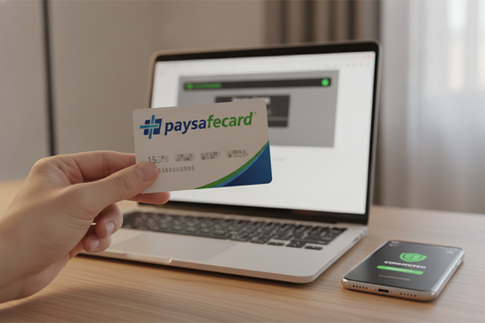Paysafecard online kaufen anonym mit sicherer Verbindung am Laptop und Smartphone