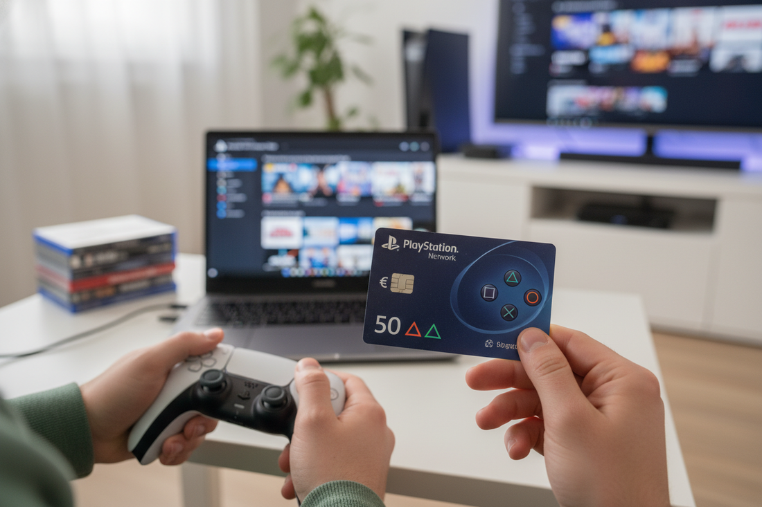 PlayStation Network Guthaben Karte für digitales Gaming und schnelle Aufladung im Wohnzimmer
